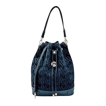 Εικόνα της Μεγάλη γυναικεία τσάντα ώμου πουγκί Σουέτ ανάγλυφο 59-10075L/01 ΜΑΥΡΟ