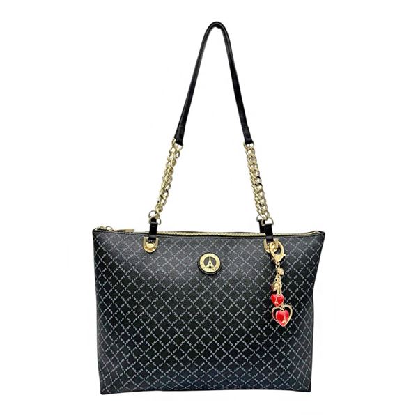Εικόνα της Γυναικεία τσάντα  ώμου με αλυσίδα και καρδιά μπρελόκ la tour eiffel 171-241052-1/01 ΜΑΥΡΟ