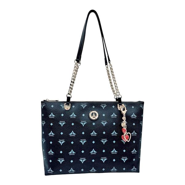 Εικόνα της Γυναικεία τσάντα  ώμου με αλυσίδα και καρδιά μπρελόκ la tour eiffel 36-241052-1/01 ΜΑΥΡΟ