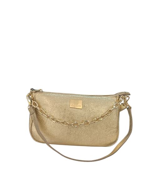 Εικόνα της Δερμάτινη Γυναικεία Τσάντα Χιαστί-χειρός – GOLD -COHAN PE-38 GOLD